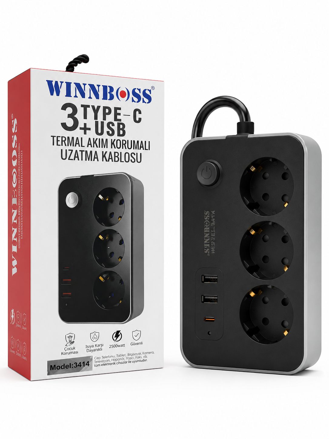 WINNBOSS 2 USB 1 TYPCE 3LÜ AKIM KORUMALI PRİZ  KL:42
